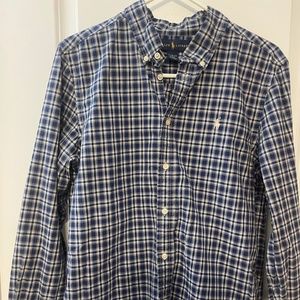EUC Ralph Lauren Navy and white plaid button down shirt. Boys XL (18/20)